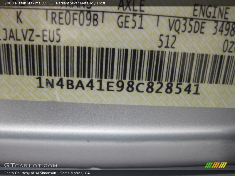 Radiant Silver Metallic / Frost 2008 Nissan Maxima 3.5 SE