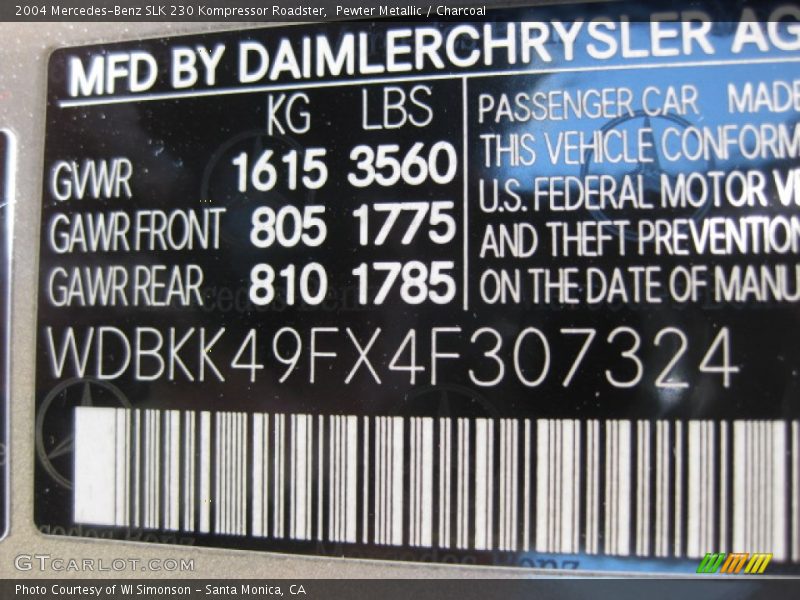 Pewter Metallic / Charcoal 2004 Mercedes-Benz SLK 230 Kompressor Roadster