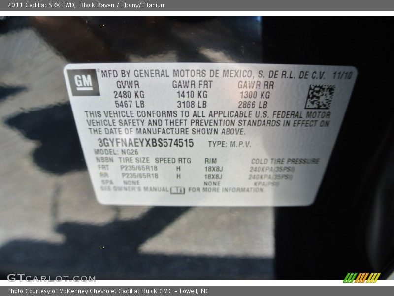 Black Raven / Ebony/Titanium 2011 Cadillac SRX FWD