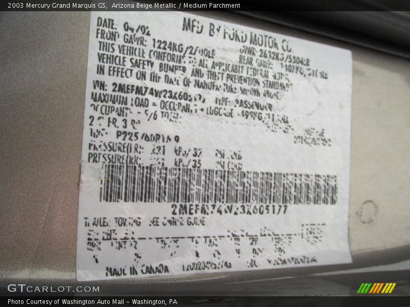 Arizona Beige Metallic / Medium Parchment 2003 Mercury Grand Marquis GS