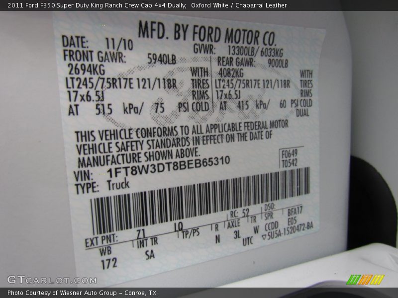 Oxford White / Chaparral Leather 2011 Ford F350 Super Duty King Ranch Crew Cab 4x4 Dually