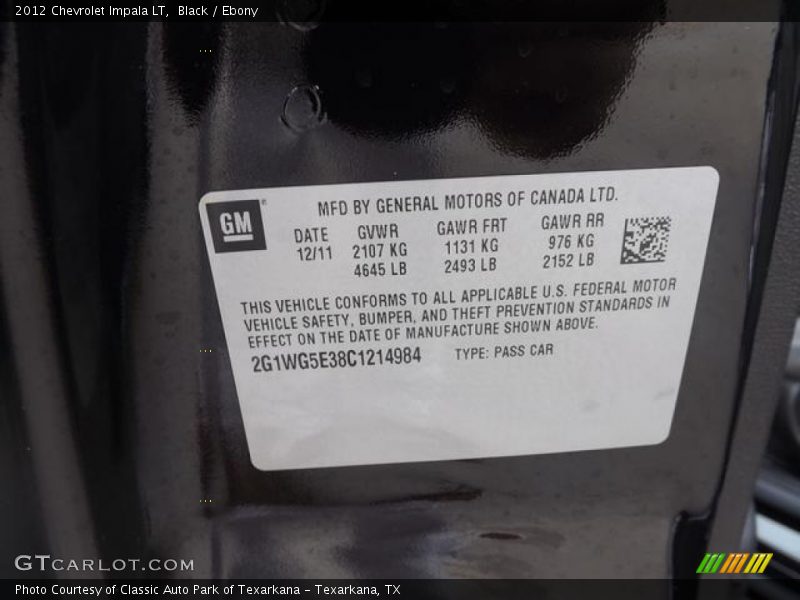 Black / Ebony 2012 Chevrolet Impala LT