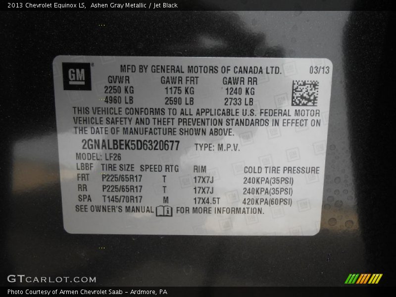 Info Tag of 2013 Equinox LS