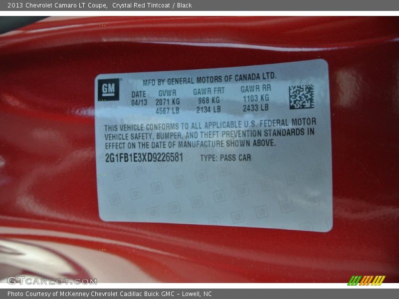 Crystal Red Tintcoat / Black 2013 Chevrolet Camaro LT Coupe