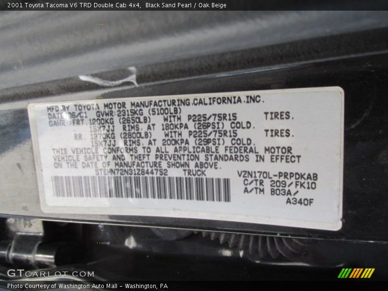 Black Sand Pearl / Oak Beige 2001 Toyota Tacoma V6 TRD Double Cab 4x4