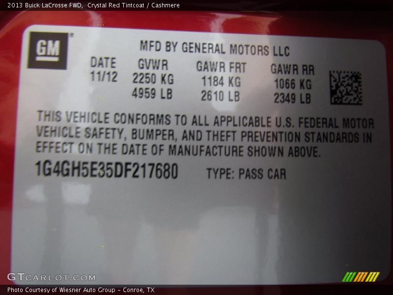 Crystal Red Tintcoat / Cashmere 2013 Buick LaCrosse FWD