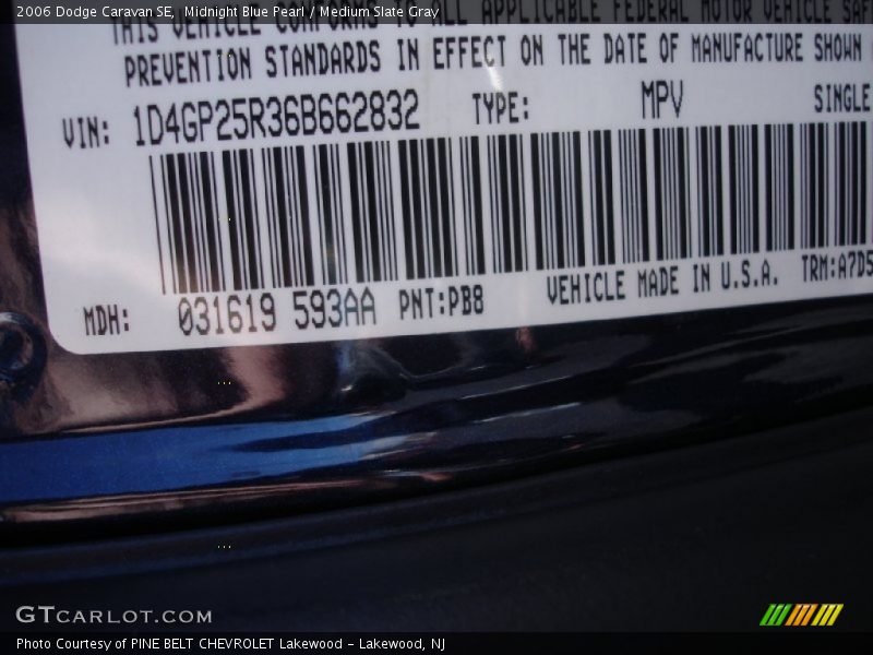 Midnight Blue Pearl / Medium Slate Gray 2006 Dodge Caravan SE