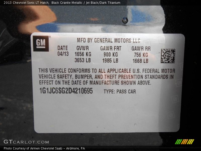 Black Granite Metallic / Jet Black/Dark Titanium 2013 Chevrolet Sonic LT Hatch