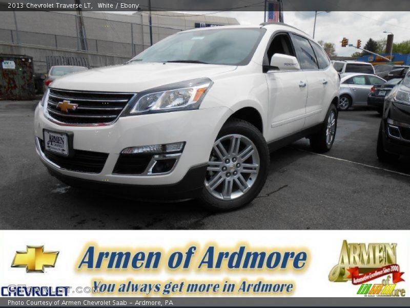 White / Ebony 2013 Chevrolet Traverse LT