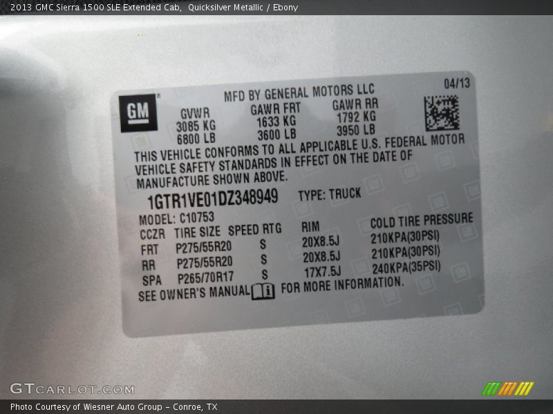 Quicksilver Metallic / Ebony 2013 GMC Sierra 1500 SLE Extended Cab
