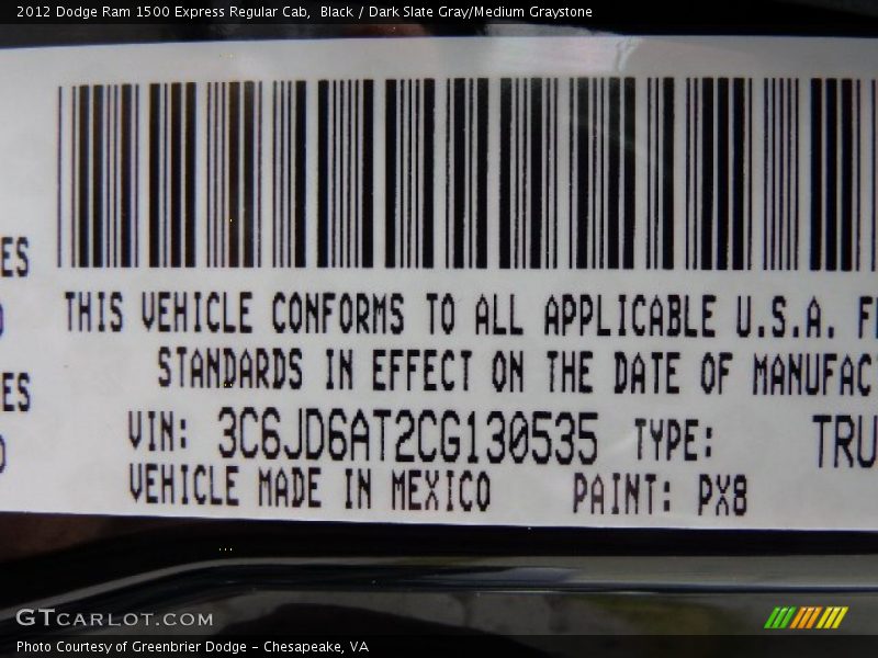 Black / Dark Slate Gray/Medium Graystone 2012 Dodge Ram 1500 Express Regular Cab