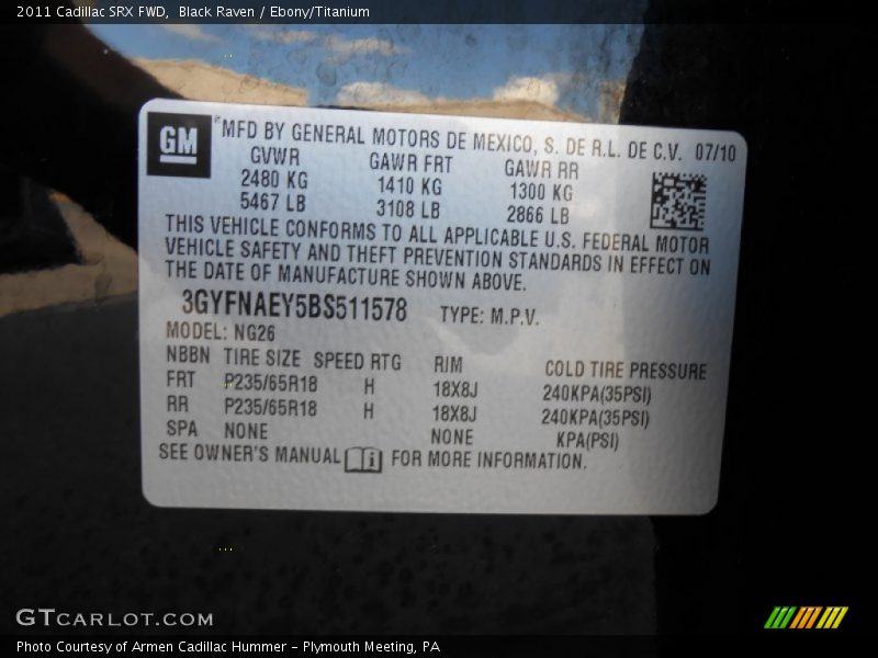 Black Raven / Ebony/Titanium 2011 Cadillac SRX FWD