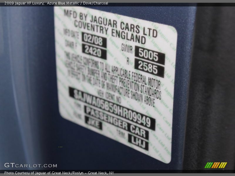 Azure Blue Metallic / Dove/Charcoal 2009 Jaguar XF Luxury