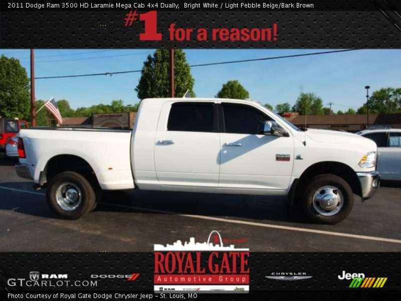 Bright White / Light Pebble Beige/Bark Brown 2011 Dodge Ram 3500 HD Laramie Mega Cab 4x4 Dually