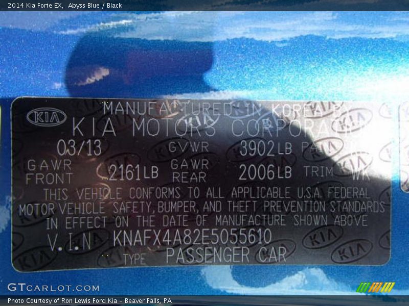Abyss Blue / Black 2014 Kia Forte EX