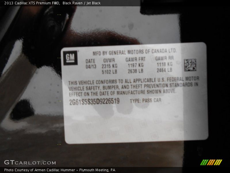 Black Raven / Jet Black 2013 Cadillac XTS Premium FWD