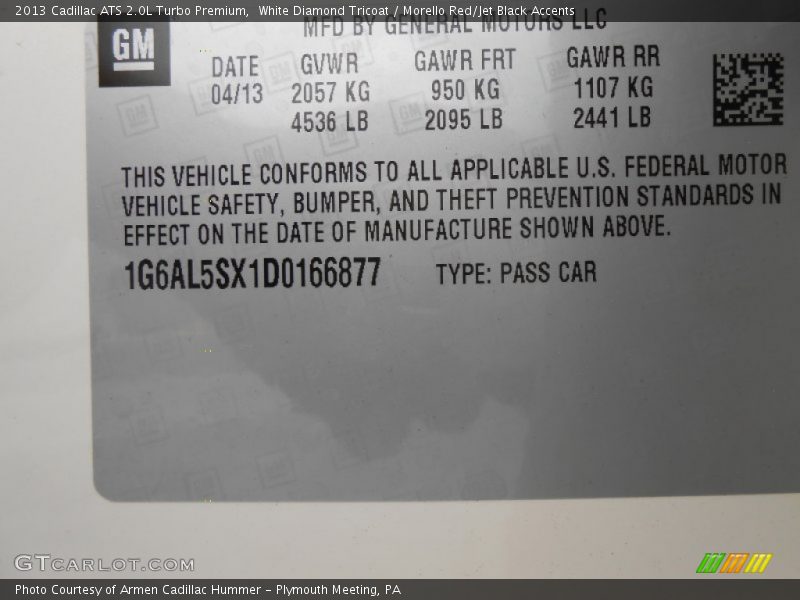 White Diamond Tricoat / Morello Red/Jet Black Accents 2013 Cadillac ATS 2.0L Turbo Premium