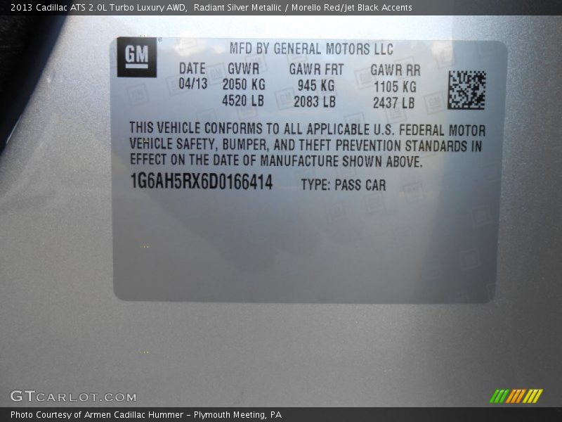 Radiant Silver Metallic / Morello Red/Jet Black Accents 2013 Cadillac ATS 2.0L Turbo Luxury AWD