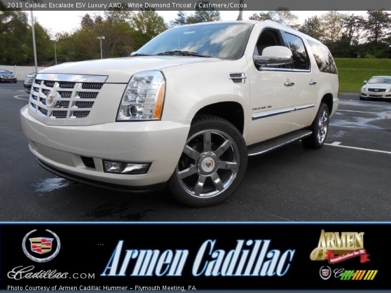 White Diamond Tricoat / Cashmere/Cocoa 2013 Cadillac Escalade ESV Luxury AWD