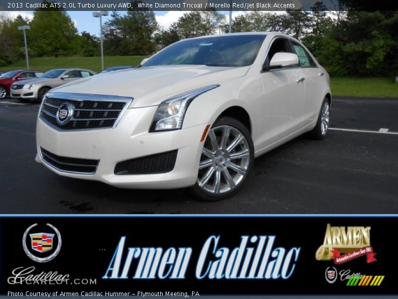 White Diamond Tricoat / Morello Red/Jet Black Accents 2013 Cadillac ATS 2.0L Turbo Luxury AWD