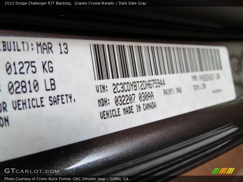 Granite Crystal Metallic / Dark Slate Gray 2013 Dodge Challenger R/T Blacktop
