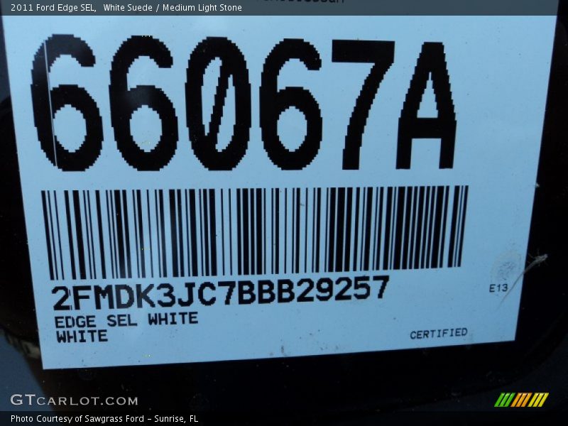 White Suede / Medium Light Stone 2011 Ford Edge SEL