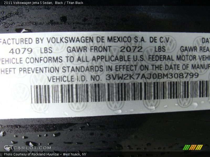 Black / Titan Black 2011 Volkswagen Jetta S Sedan