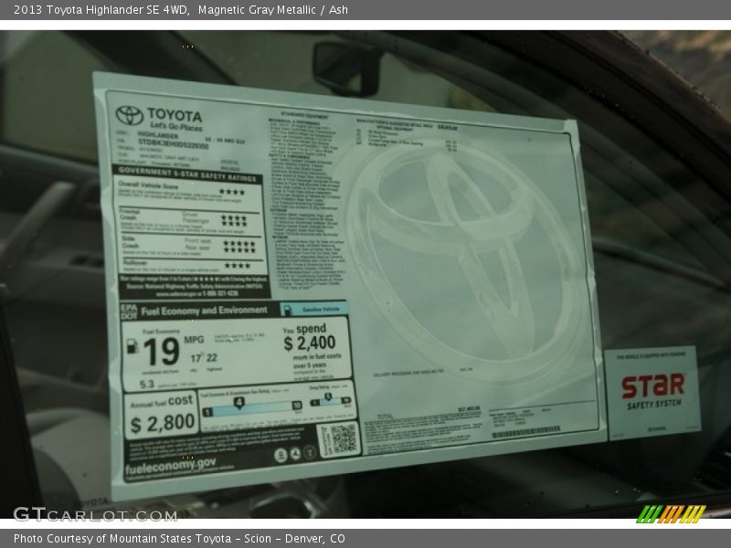 Magnetic Gray Metallic / Ash 2013 Toyota Highlander SE 4WD