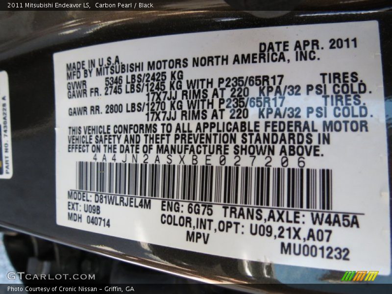 Carbon Pearl / Black 2011 Mitsubishi Endeavor LS