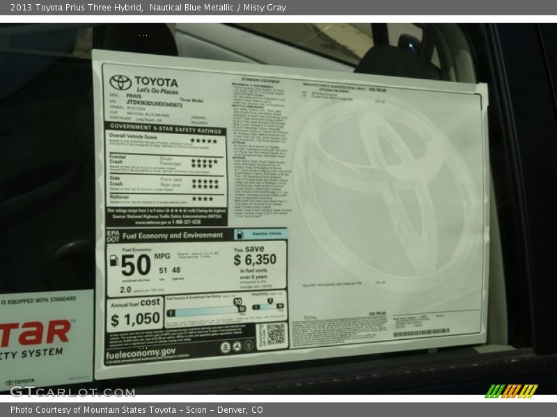 Nautical Blue Metallic / Misty Gray 2013 Toyota Prius Three Hybrid