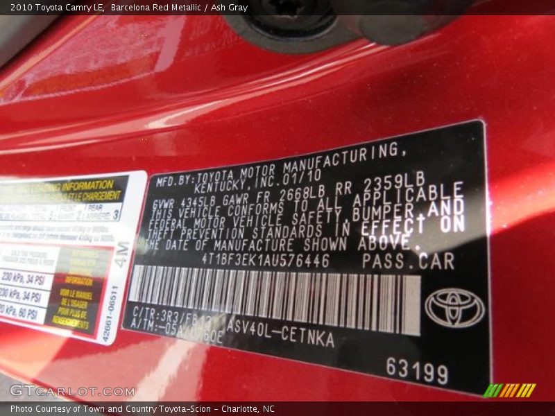 2010 Camry LE Barcelona Red Metallic Color Code 3R3