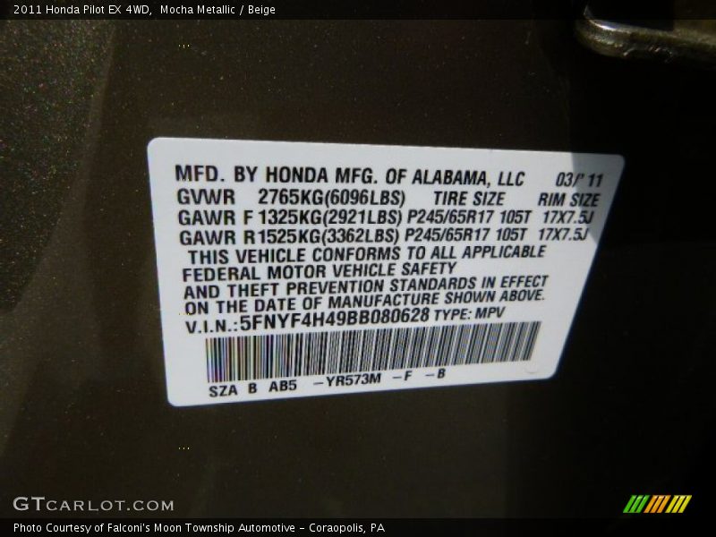 Mocha Metallic / Beige 2011 Honda Pilot EX 4WD