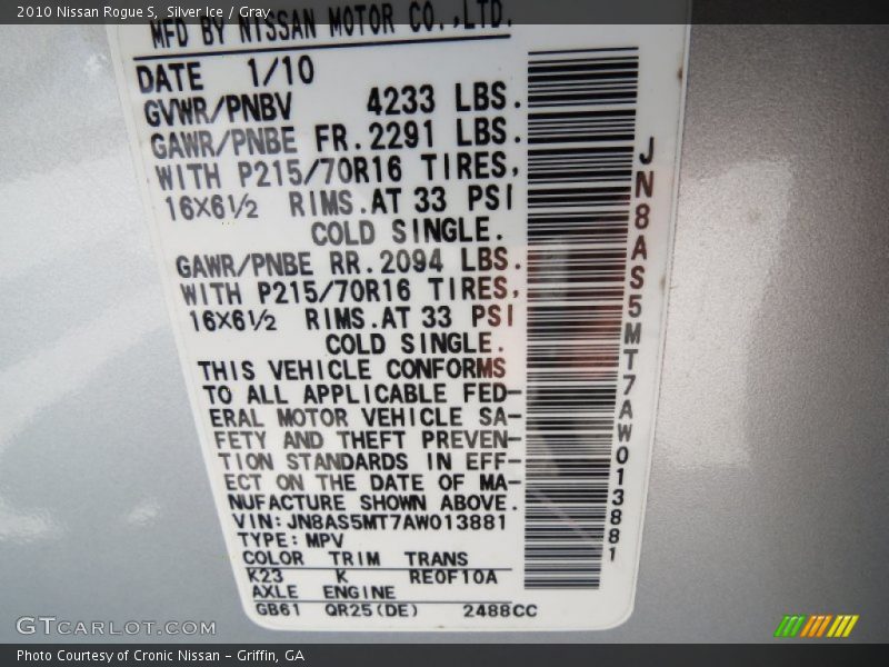 Silver Ice / Gray 2010 Nissan Rogue S