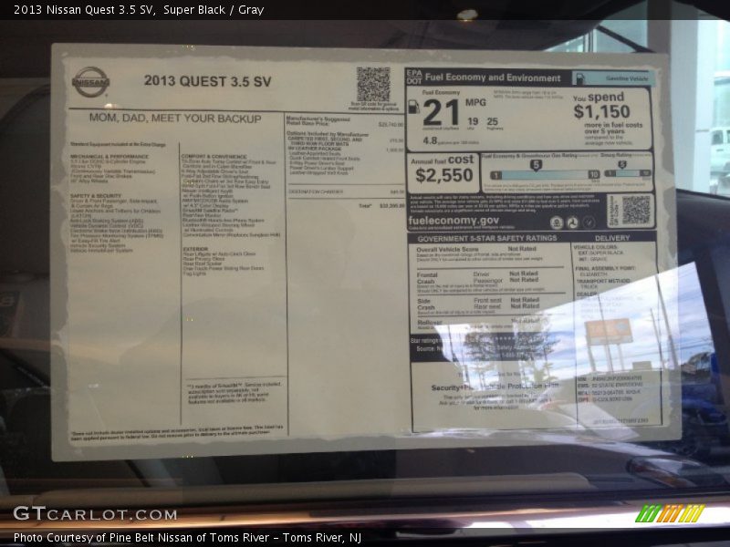  2013 Quest 3.5 SV Window Sticker