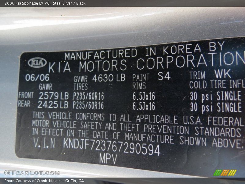 2006 Sportage LX V6 Steel Silver Color Code S4