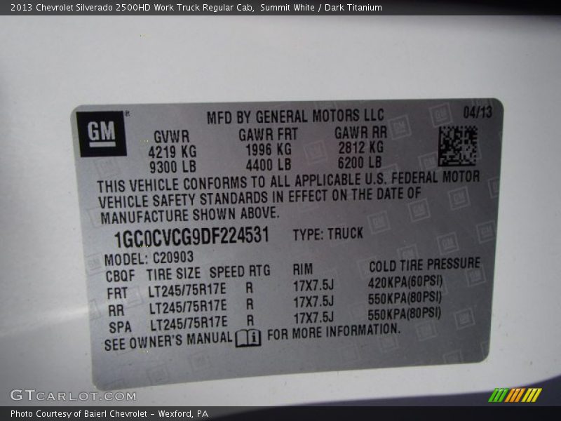 Summit White / Dark Titanium 2013 Chevrolet Silverado 2500HD Work Truck Regular Cab