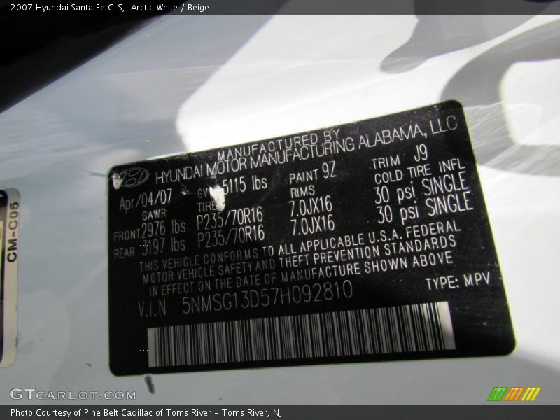 Arctic White / Beige 2007 Hyundai Santa Fe GLS
