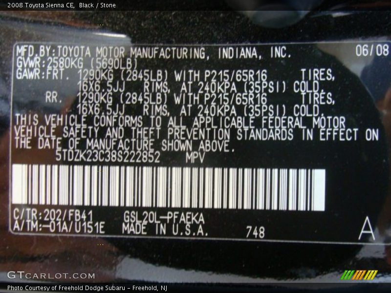 Black / Stone 2008 Toyota Sienna CE