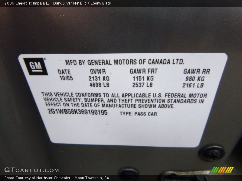 Dark Silver Metallic / Ebony Black 2006 Chevrolet Impala LS