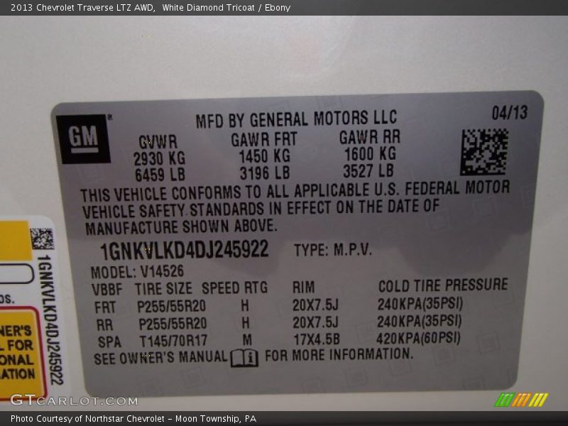 White Diamond Tricoat / Ebony 2013 Chevrolet Traverse LTZ AWD