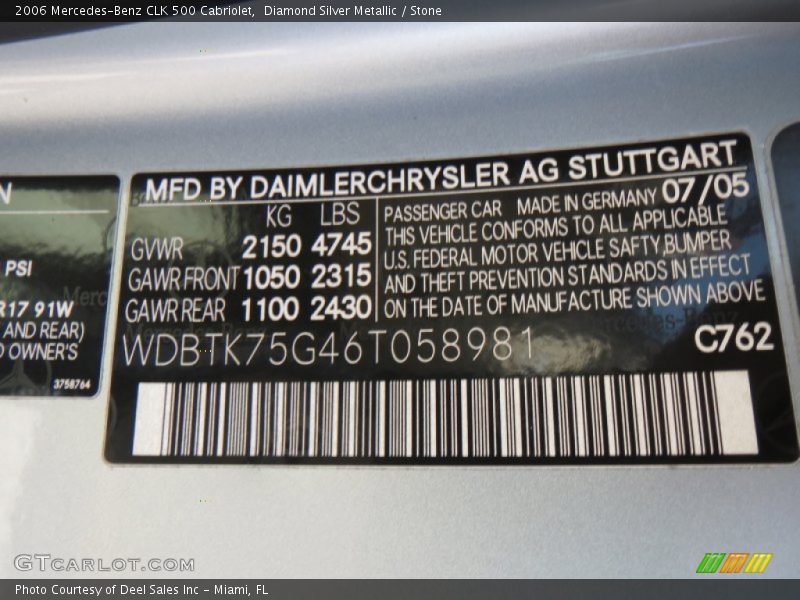Diamond Silver Metallic / Stone 2006 Mercedes-Benz CLK 500 Cabriolet