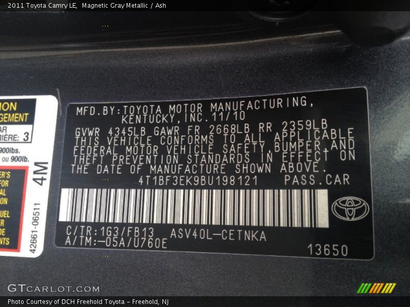 Magnetic Gray Metallic / Ash 2011 Toyota Camry LE