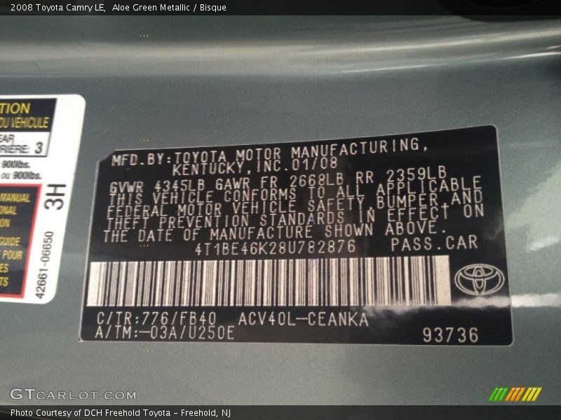 2008 Camry LE Aloe Green Metallic Color Code 776