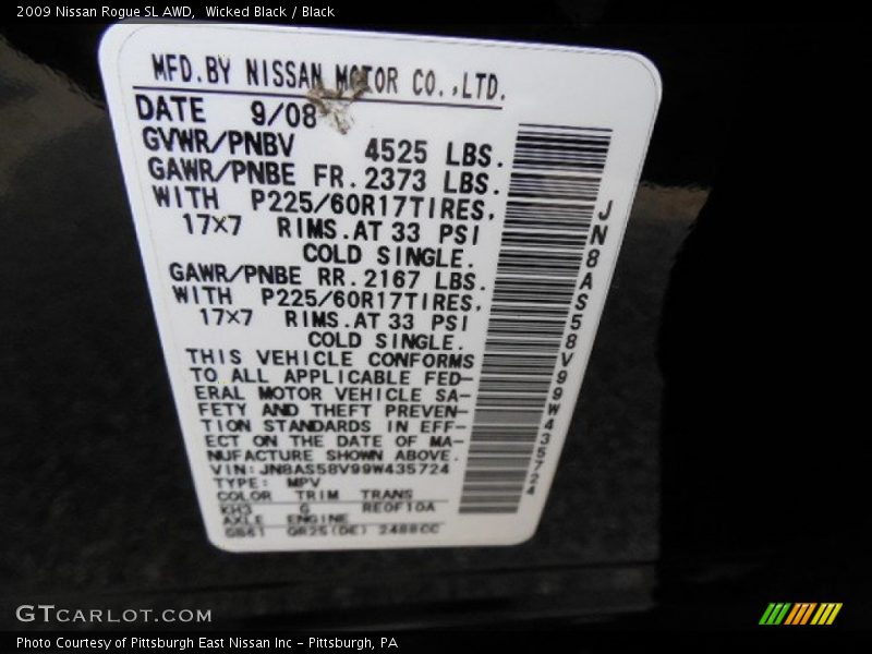 Wicked Black / Black 2009 Nissan Rogue SL AWD