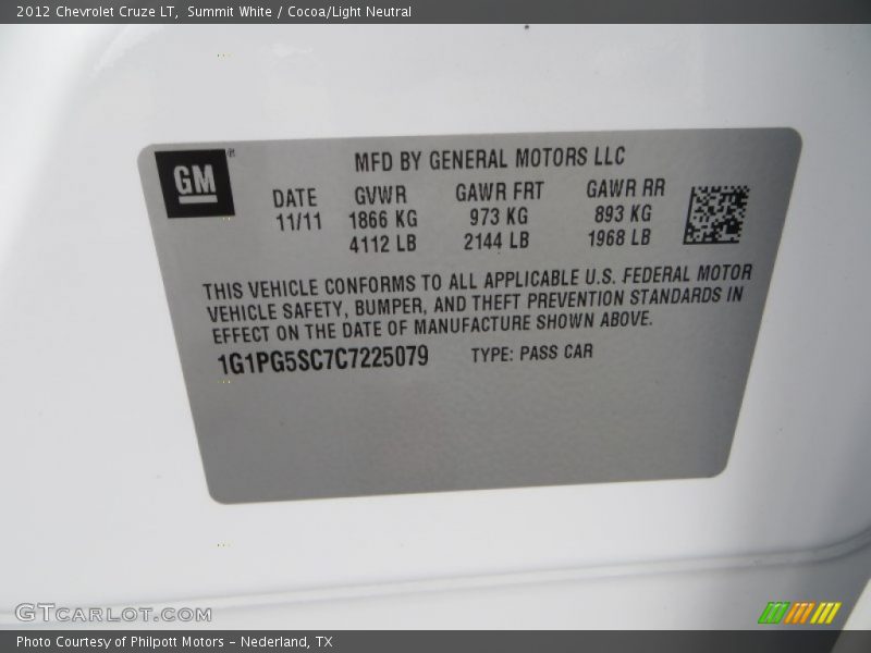 Summit White / Cocoa/Light Neutral 2012 Chevrolet Cruze LT