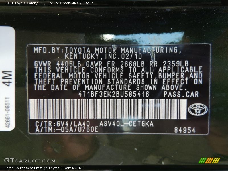 Spruce Green Mica / Bisque 2011 Toyota Camry XLE