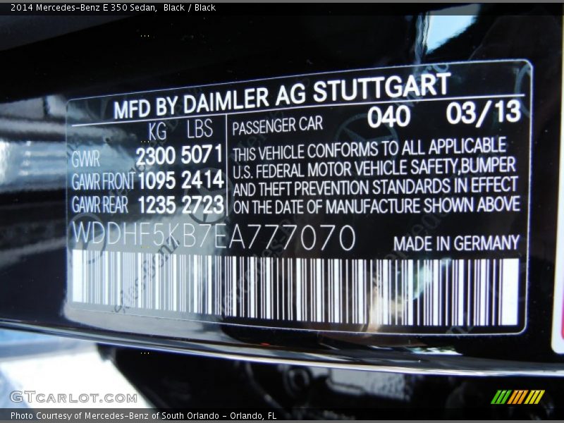 2014 E 350 Sedan Black Color Code 040