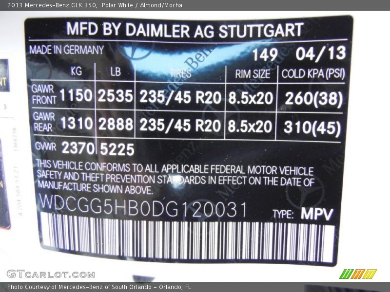 Polar White / Almond/Mocha 2013 Mercedes-Benz GLK 350