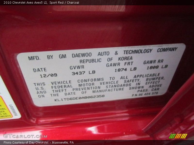 Sport Red / Charcoal 2010 Chevrolet Aveo Aveo5 LS