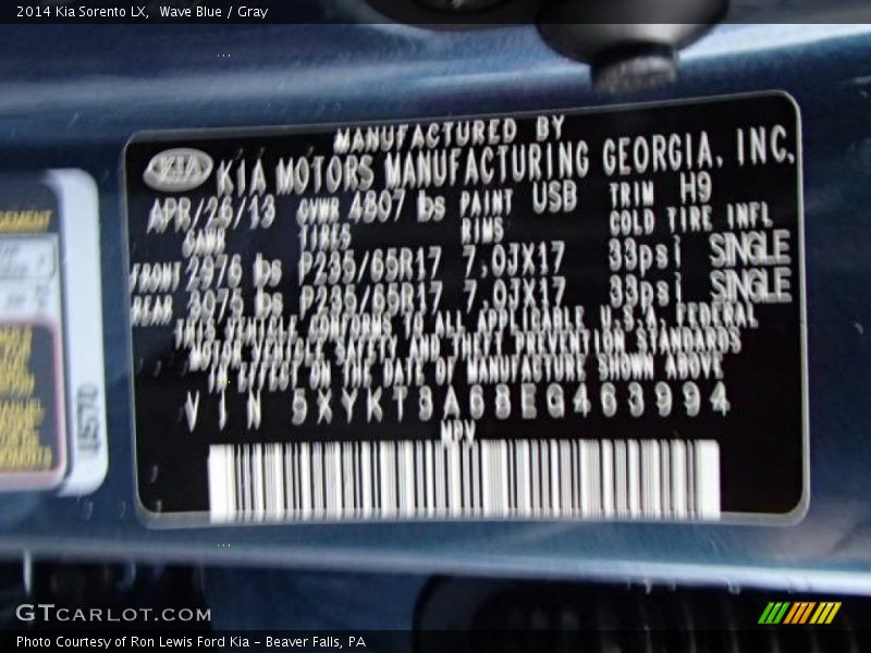Wave Blue / Gray 2014 Kia Sorento LX